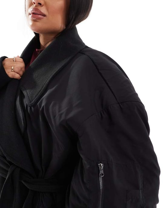 ASOS DESIGN Curve spliced formal bomber coat in black - Image 4