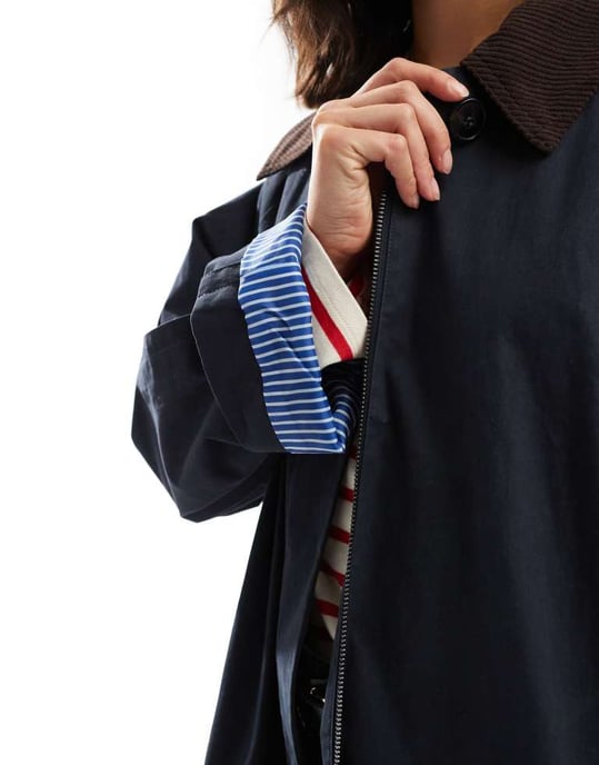 ASOS DESIGN cord collar trench coat in navy - Image 3