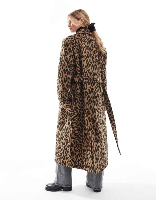Miss Selfridge belted wrap formal coat in leopard print - Image 3
