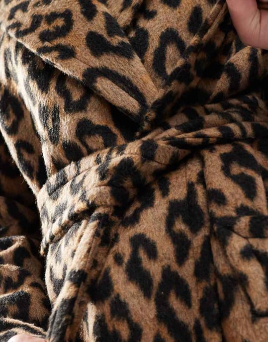 Miss Selfridge belted wrap formal coat in leopard print - Image 4
