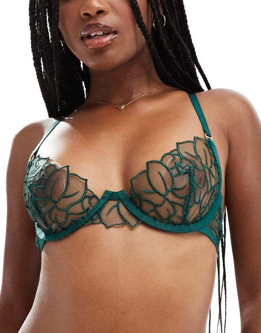 Bluebella Laurel wired bra with embroidered lace in green - Image 1