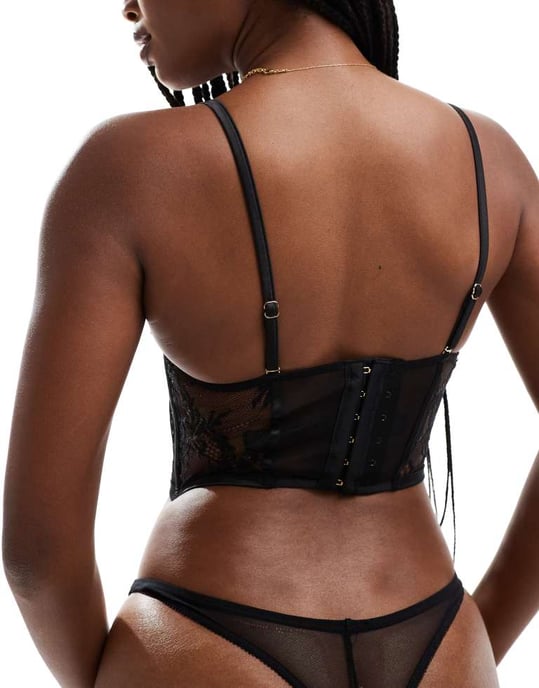 Bluebella Madeline lace and mesh wired bustier in black - Image 2