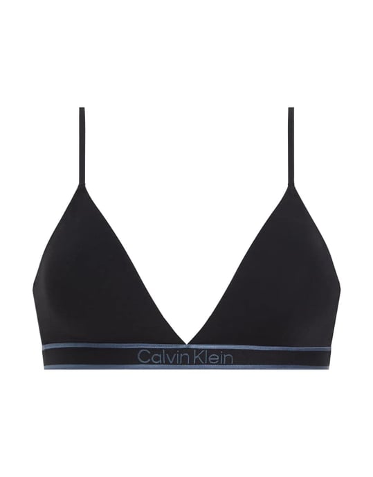 Calvin Klein Tonal Logo Cotton triangle bralette with logo taping in black - Image 3