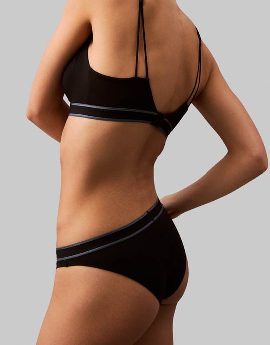 Calvin Klein Tonal Logo Cotton triangle bralette with logo taping in black - Image 4