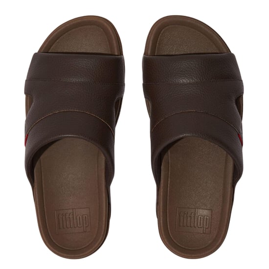 Fit Flop Mens Freeway Leather Pool Sliders (Brown) - Image 3