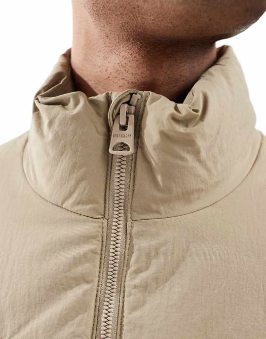 ONLY & SONS funnel neck padded gilet in ecru - Image 3