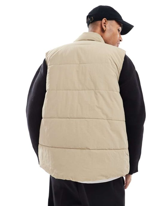 ONLY & SONS funnel neck padded gilet in ecru - Image 4