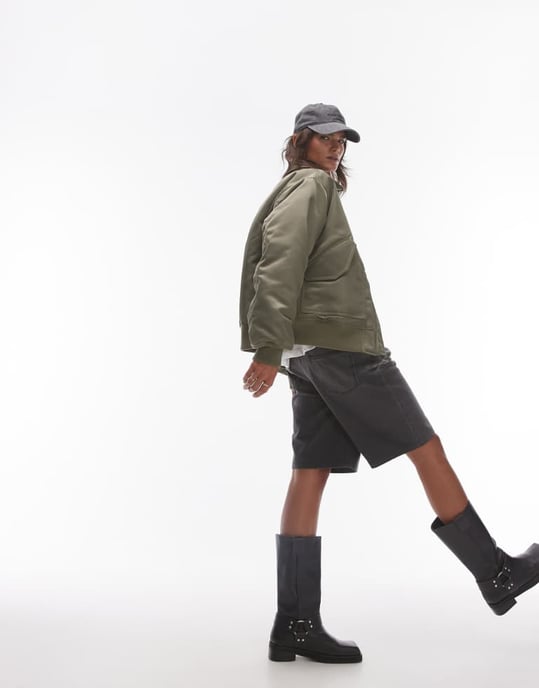 Topshop twill nylon bomber jacket in khaki - Image 3