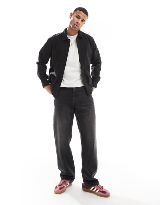 ONLY & SONS canvas jacket with cord collar in black - Image 1