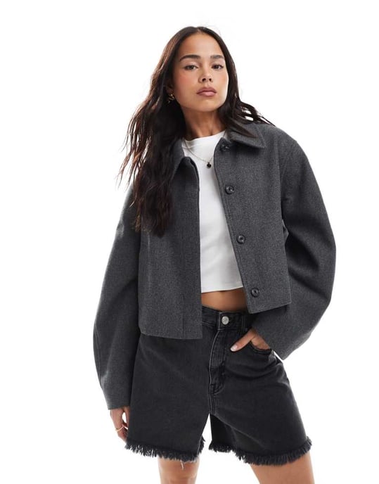 ASOS DESIGN top collar jacket in charcoal - Image 2