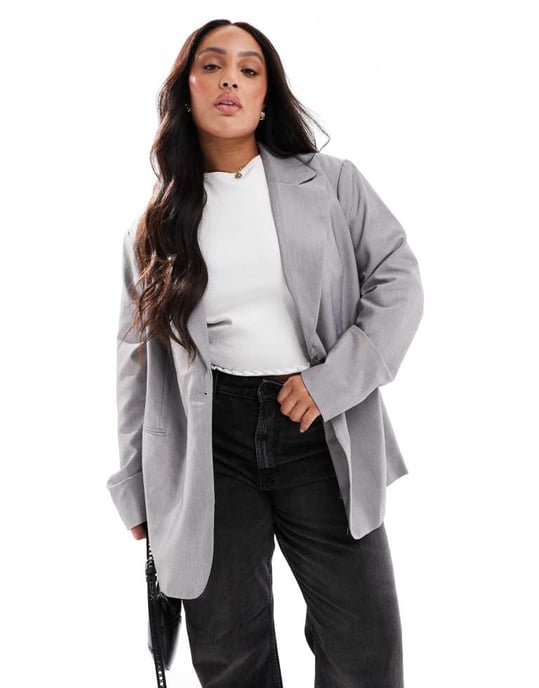 ASOS DESIGN Curve tailored relaxed blazer in grey - Image 4