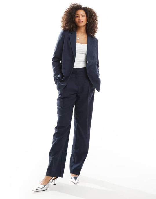 Vero Moda tailored blazer co-ord in navy herringbone - Image 4