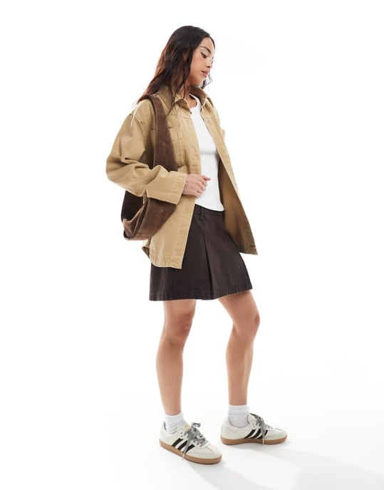 ASOS DESIGN denim shacket in tan - Image 1