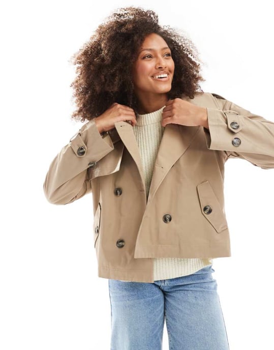 Cotton On retro cropped trench jacket in brown - Image 1