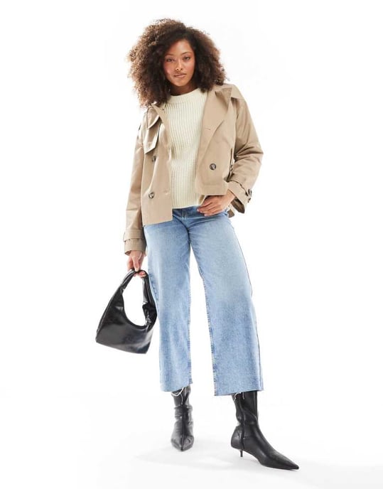 Cotton On retro cropped trench jacket in brown - Image 3
