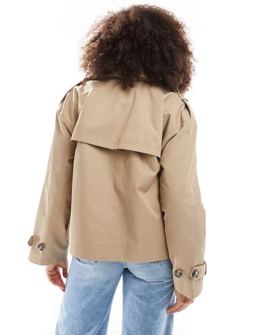 Cotton On retro cropped trench jacket in brown - Image 4