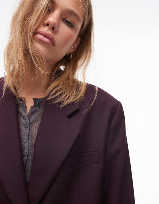 Topshop co ord blazer in burgundy BURGUNDY - Image 3