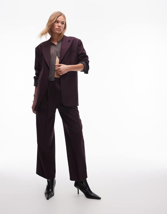 Topshop co ord blazer in burgundy BURGUNDY - Image 4