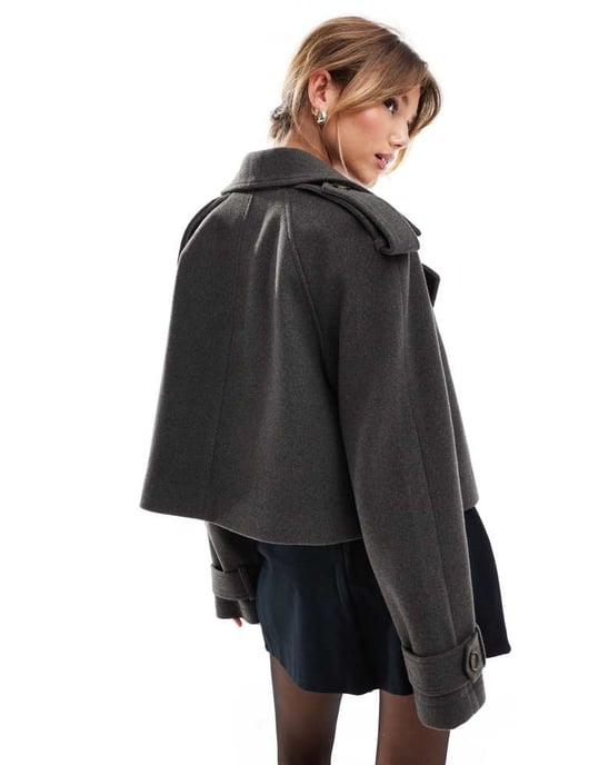 ASOS DESIGN cropped formal trench coat in charcoal - Image 2