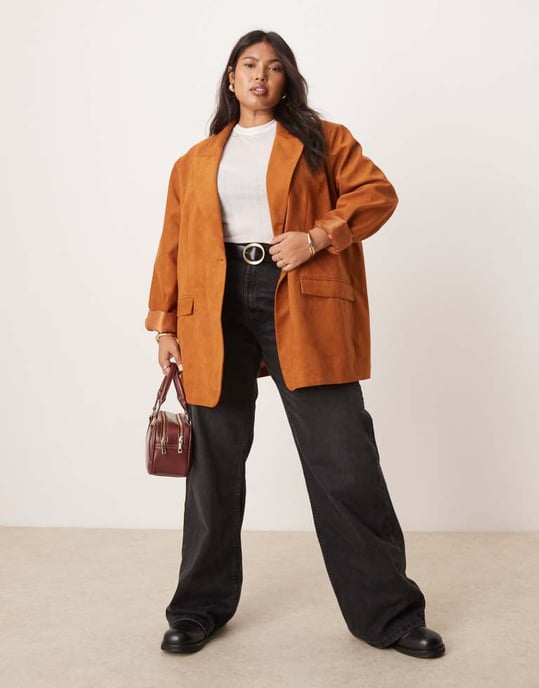 ASOS DESIGN Curve oversized suede blazer in rust - Image 4