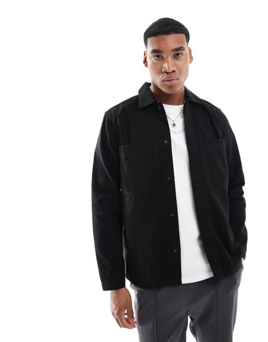 ONLY & SONS canvas utility overshirt in black - Image 1