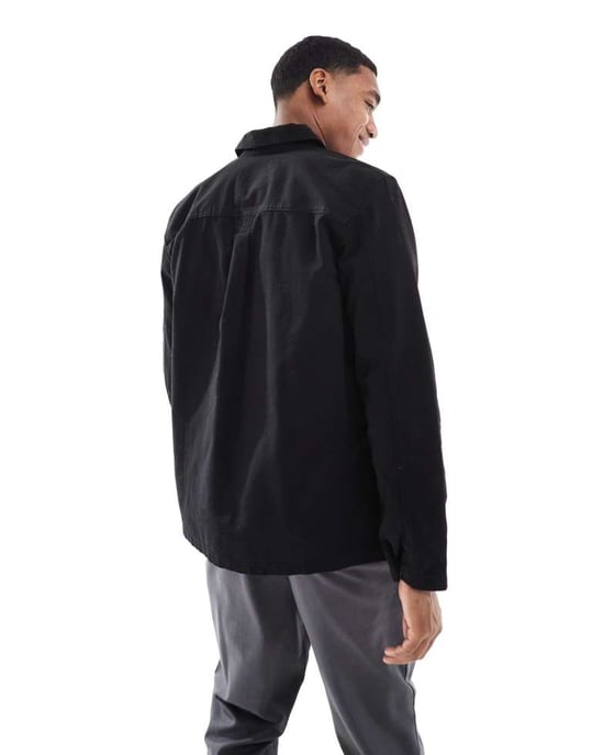 ONLY & SONS canvas utility overshirt in black - Image 4
