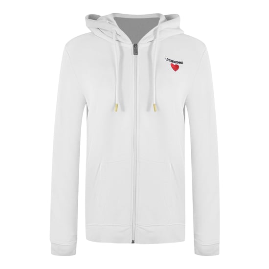 Love Moschino Small Bold Heart Logo White Zip Hoodie - Image 1