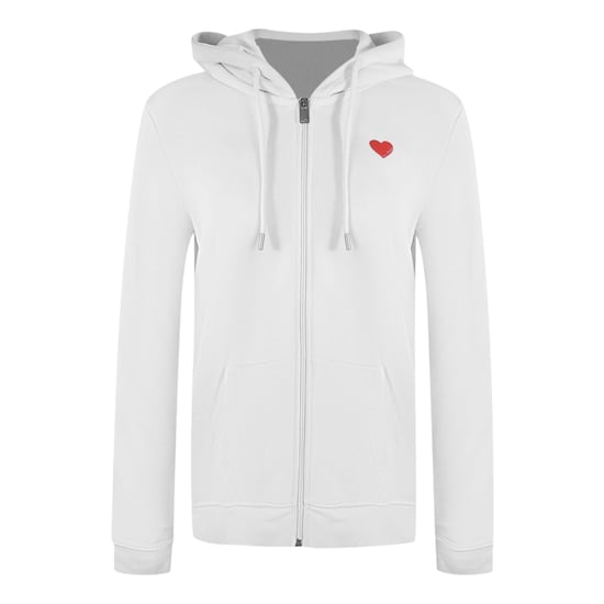Love Moschino Small Red Heart Logo Zip White Hoodie - Image 1