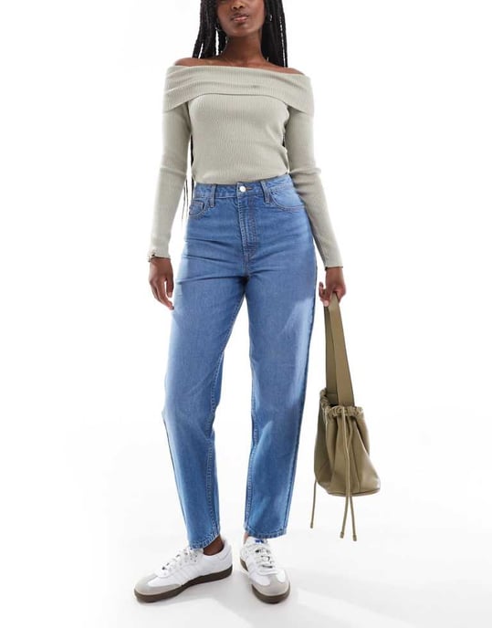 Miss Selfridge highwaist mom jean in mid blue wash - Image 1