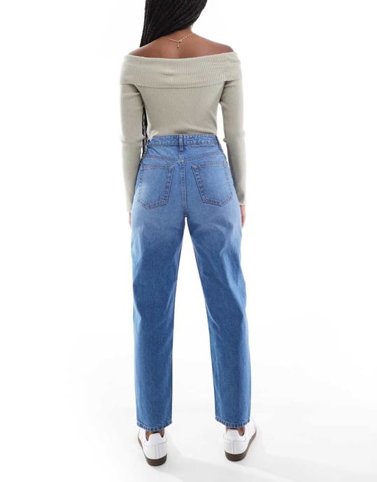 Miss Selfridge highwaist mom jean in mid blue wash - Image 4