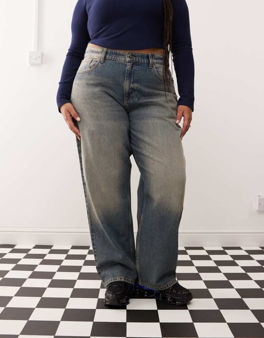 COLLUSION X001 Plus antifit jeans in washed blue - MBLUE - Image 2