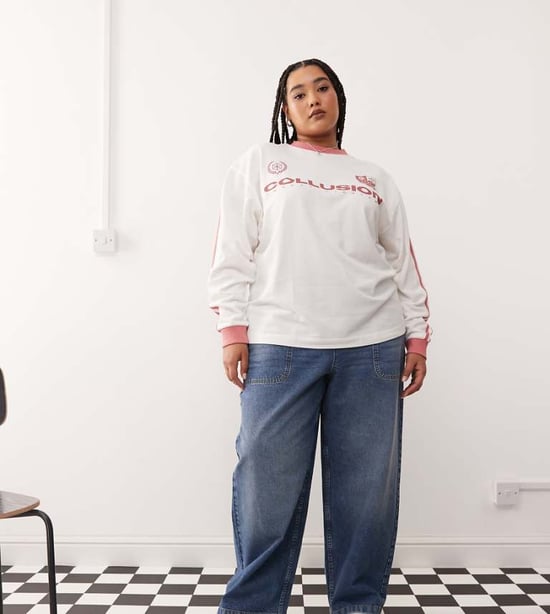 COLLUSION Plus track jeans in midwash - STONE - Image 1