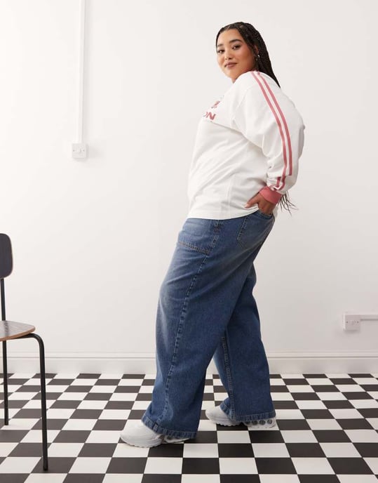 COLLUSION Plus track jeans in midwash - STONE - Image 2
