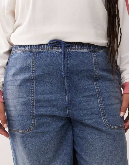 COLLUSION Plus track jeans in midwash - STONE - Image 4