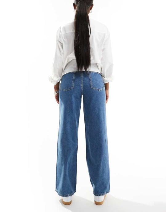 ASOS DESIGN wide leg dad jeans in dark mid blue - Image 2
