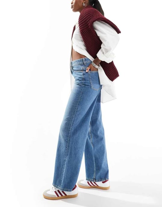 ASOS DESIGN wide leg dad jeans in dark mid blue - Image 3