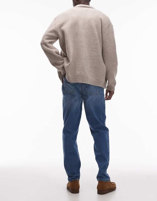 Topman stretch taper jeans in mid wash blue - Image 2