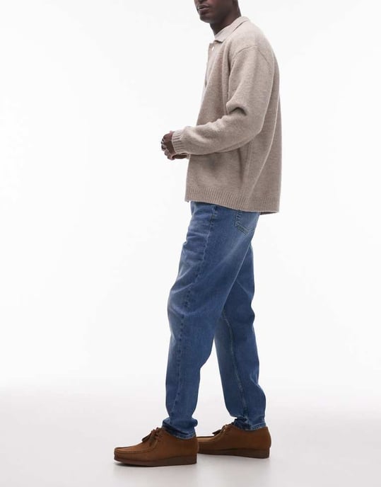 Topman stretch taper jeans in mid wash blue - Image 3
