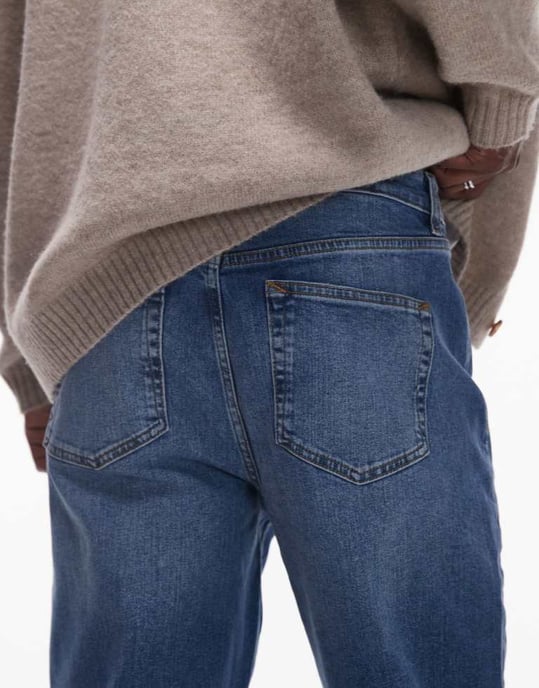 Topman stretch taper jeans in mid wash blue - Image 4