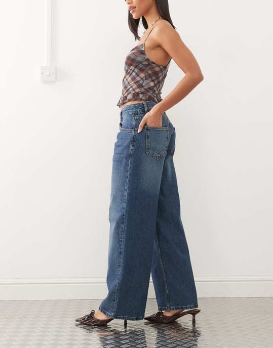 Motel roomy extra wide low rise jeans in college blue - Image 3