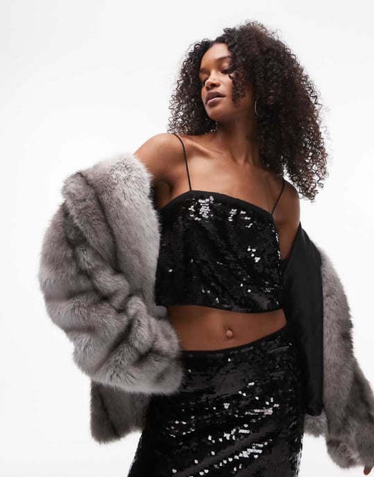 Topshop co-ord disc sequin bandeau in black - Image 1