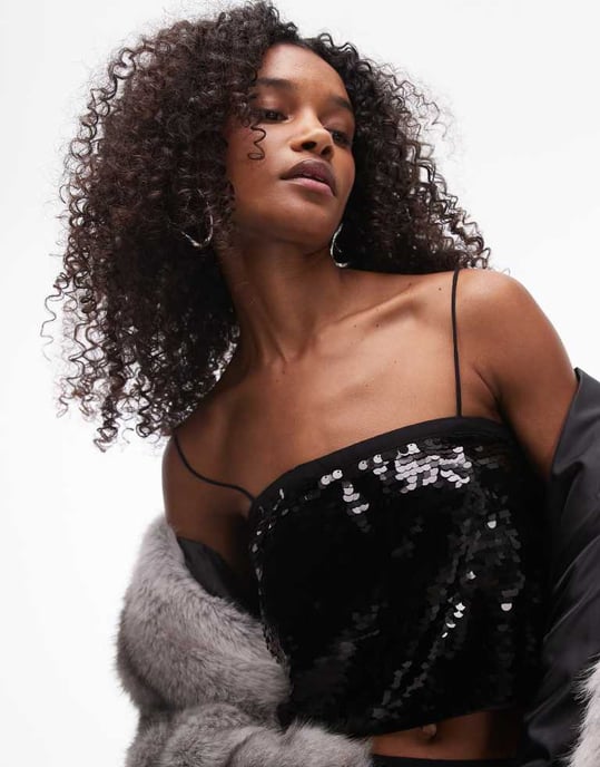 Topshop co-ord disc sequin bandeau in black - Image 3