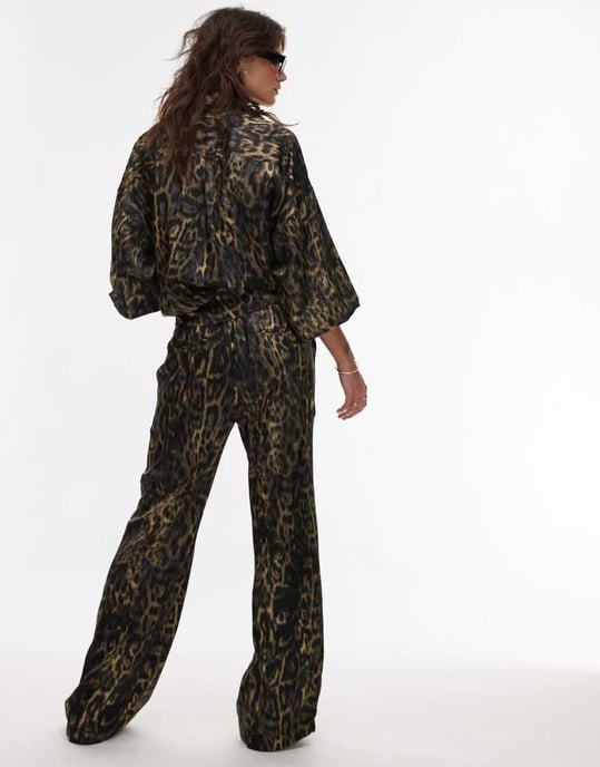 AllSaints Charli satin straight trousers in leopard print co-ord - Image 3