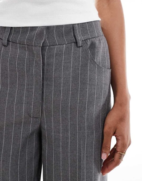 ASOS DESIGN Tall relaxed dad trousers with 5 pocket detail in grey stripe - Image 3