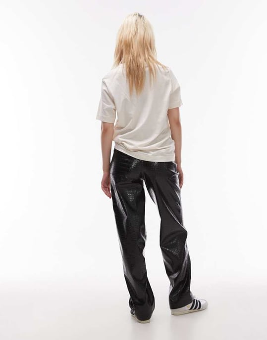 Topshop Petite straight leg faux leather trouser in black - Image 3