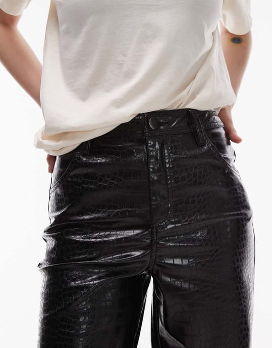 Topshop Petite straight leg faux leather trouser in black - Image 4