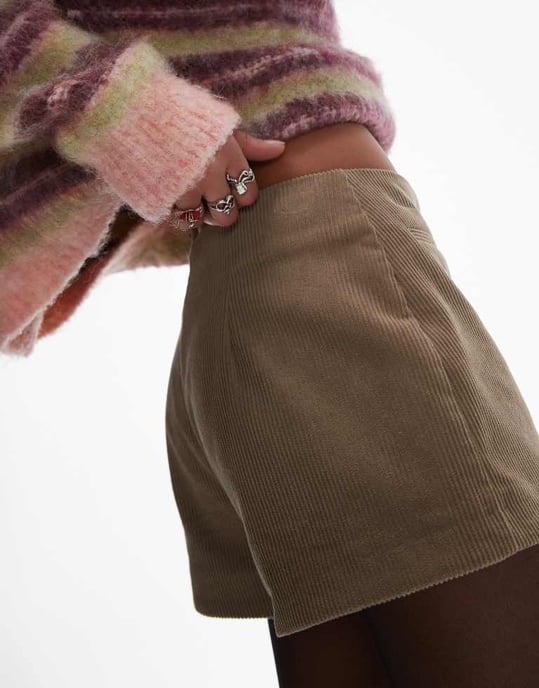 Topshop knicker style cord mini short in camel - Image 2
