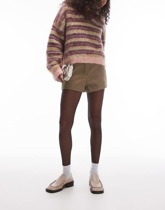 Topshop knicker style cord mini short in camel - Image 3