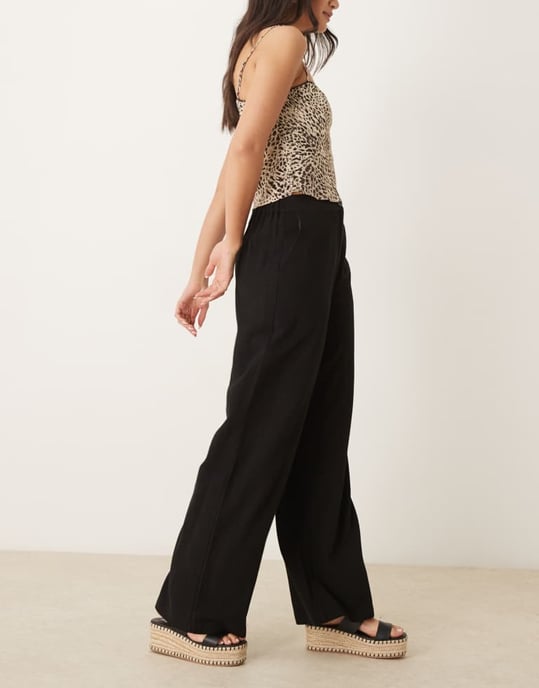 ASOS DESIGN relaxed straight leg trousers with linen in black - Image 2