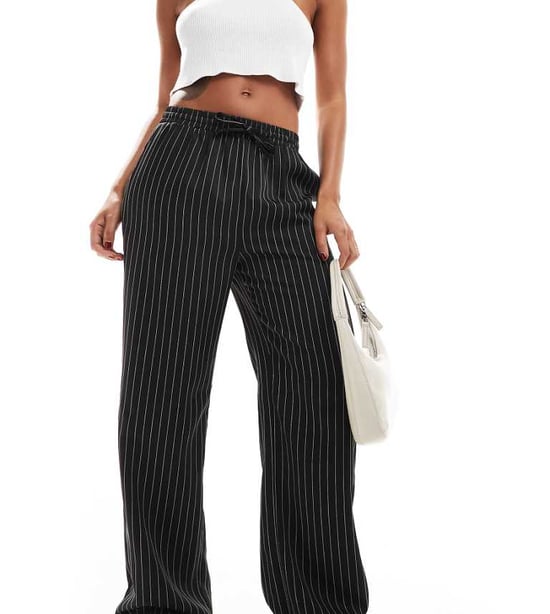 Reclaimed Vintage pull on relaxed trouser in black and white pinstripe - Image 1